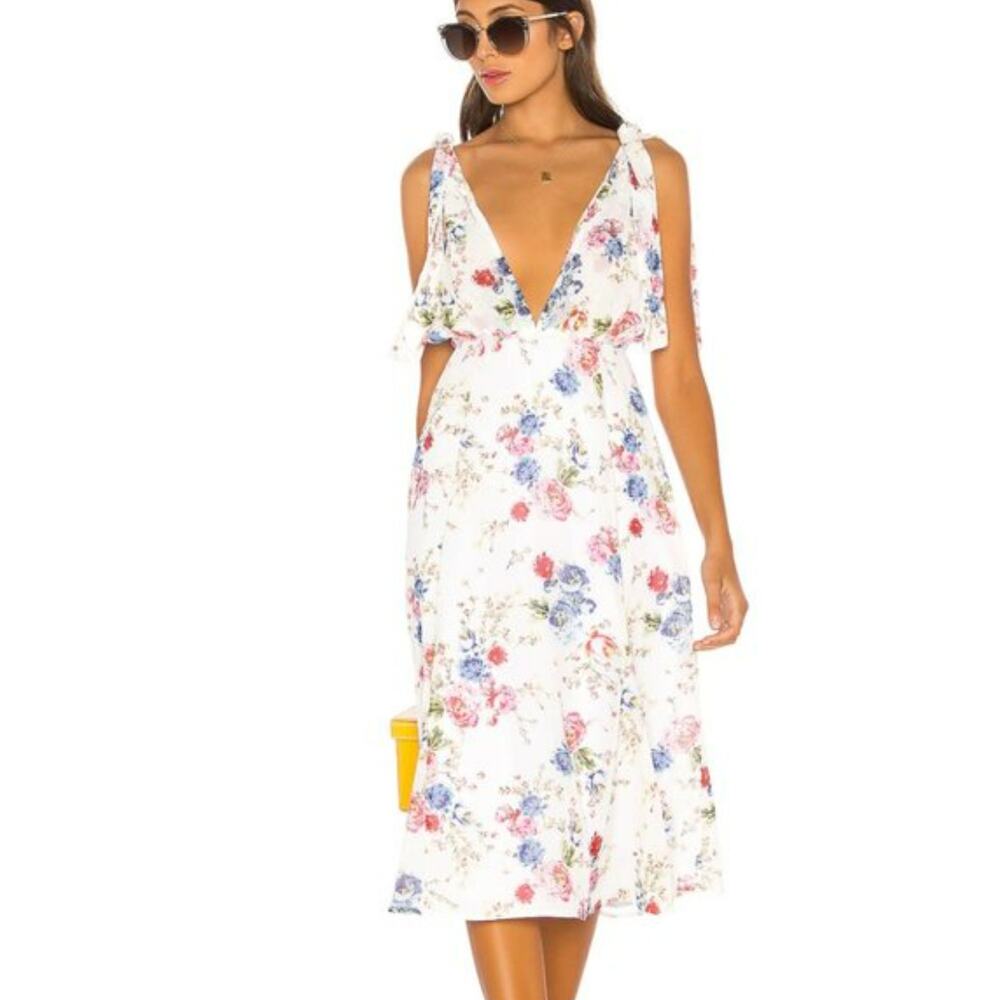 LPA x Revolve Florenza Floral Midi Dress Deep V-neck Multicolored Women's Size S